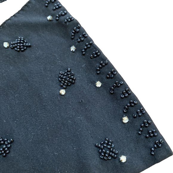 Gimbels Hong Kong Bead & Rhinestone Black Cotton Dressy Elbow Gloves 6.5 Vintage - Picture 10 of 11